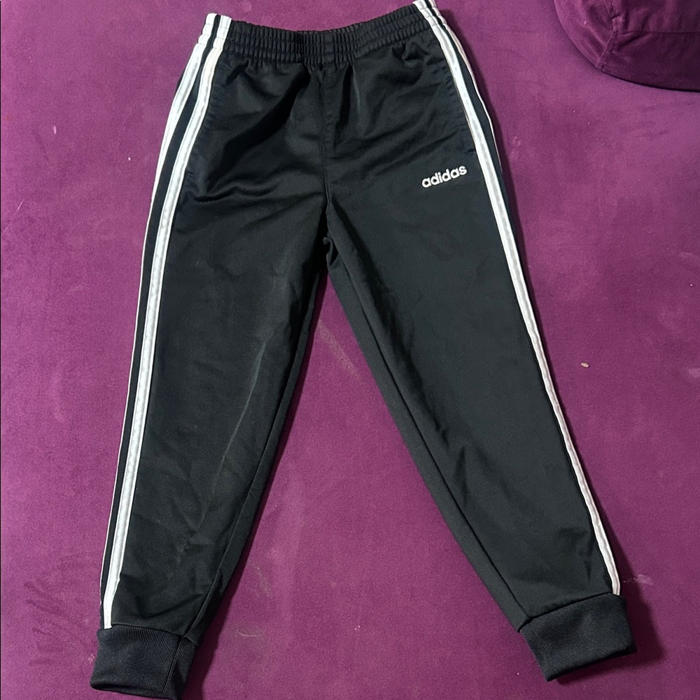 Adidas Kids Black Joggers with White Stripes